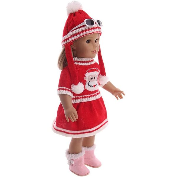 Kleidung für 18-Zoll-amerikanische Puppen – 3-teiliges Set, Weihnachtsrot