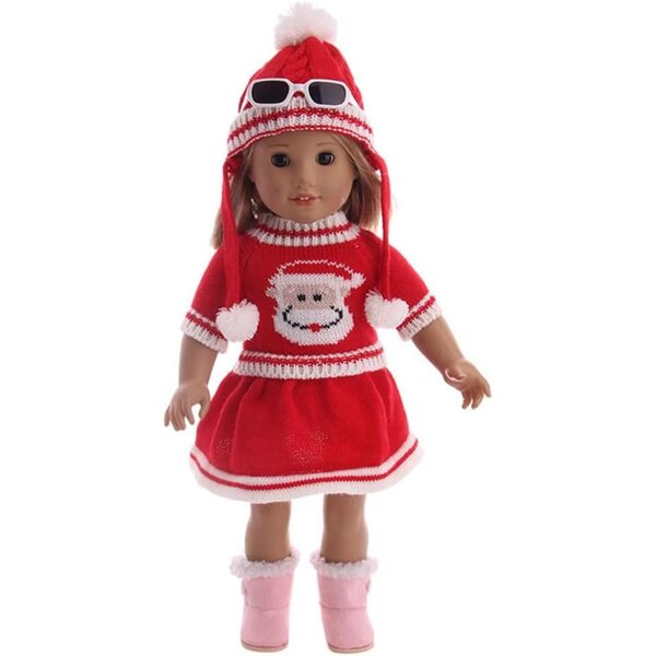 Kleidung für 18-Zoll-amerikanische Puppen – 3-teiliges Set, Weihnachtsrot