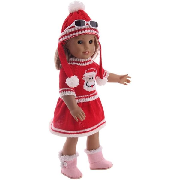 Kleidung für 18-Zoll-amerikanische Puppen – 3-teiliges Set, Weihnachtsrot