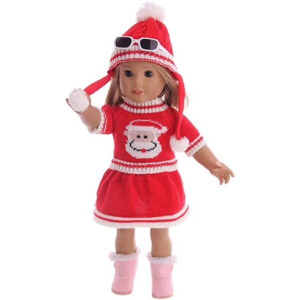 Kleidung für 18-Zoll-amerikanische Puppen – 3-teiliges Set, Weihnachtsrot