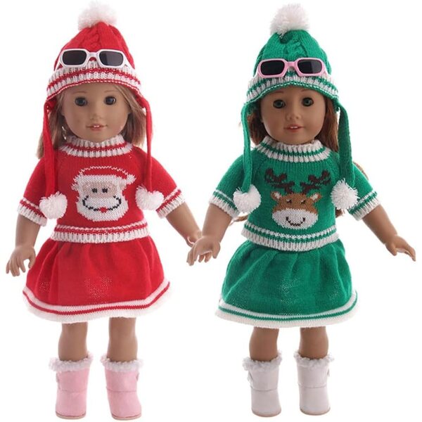 Kleidung für 18-Zoll-amerikanische Puppen – 3-teiliges Set, Weihnachtsrot