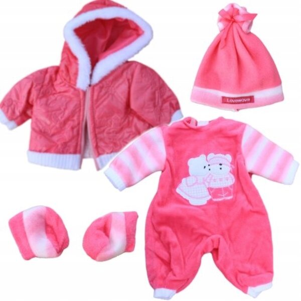 Rosa Kleidungsset für 45-cm-Puppe mit Jacke, Hut und Körper