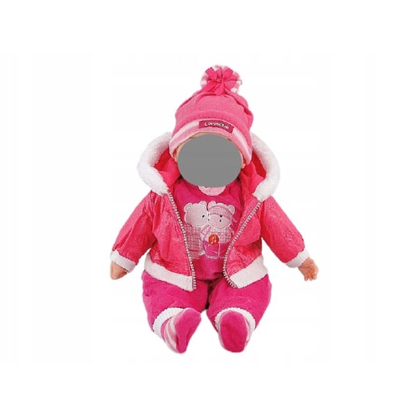 Set abbigliamento rosa per bambola 45 cm con giacca, cappello e body