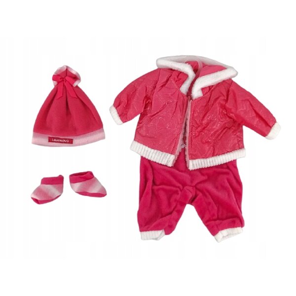 Set abbigliamento rosa per bambola 45 cm con giacca, cappello e body