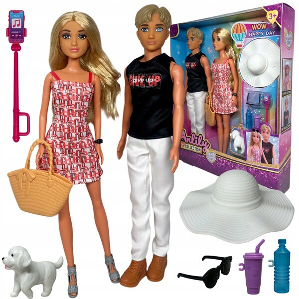 Bambole Ken e Anlily Bionda con Accessori per Picnic e Gioco di Famiglia, Sicure e Resistenti