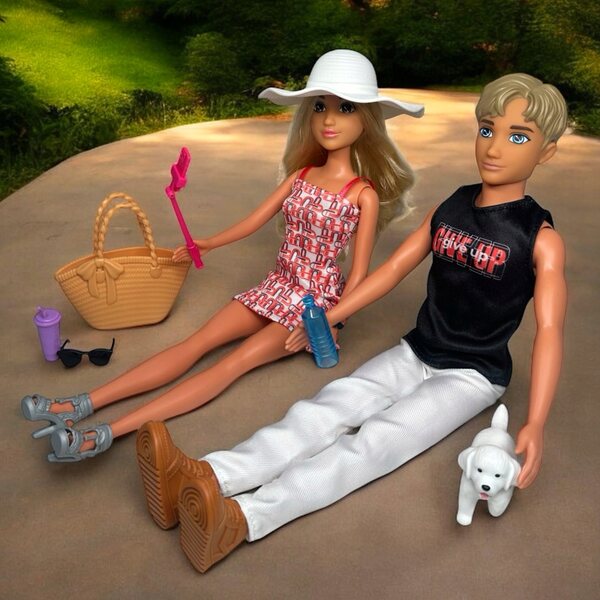 Bambole Ken e Anlily Bionda con Accessori per Picnic e Gioco di Famiglia, Sicure e Resistenti