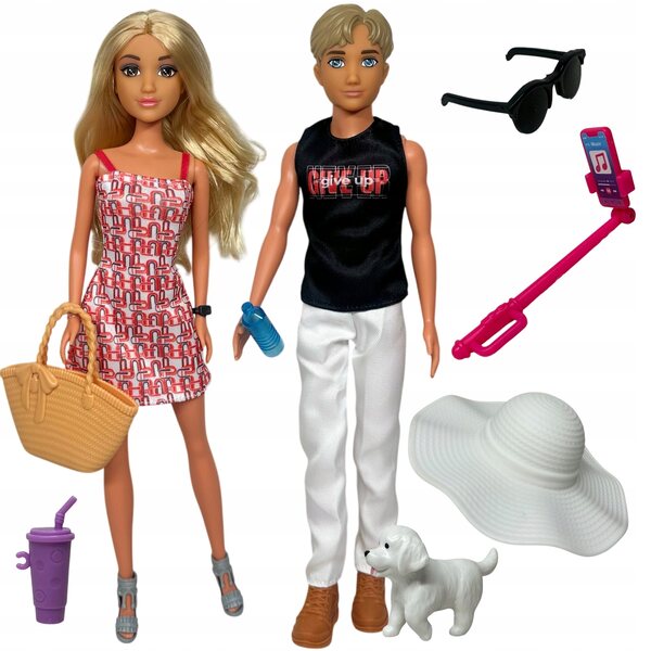 Bambole Ken e Anlily Bionda con Accessori per Picnic e Gioco di Famiglia, Sicure e Resistenti