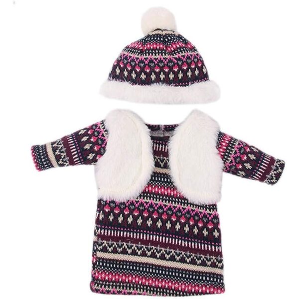 Kleidung für 18-Zoll-amerikanische Puppen – Gestrickter Weihnachtsrock mit Mütze – 2-teiliges Set