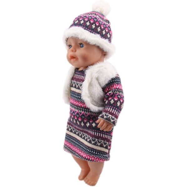 Kleidung für 18-Zoll-amerikanische Puppen – Gestrickter Weihnachtsrock mit Mütze – 2-teiliges Set
