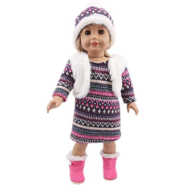 Kleidung für 18-Zoll-amerikanische Puppen – Gestrickter Weihnachtsrock mit Mütze – 2-teiliges Set