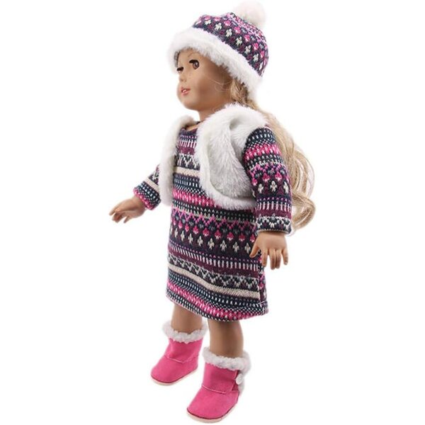 Kleidung für 18-Zoll-amerikanische Puppen – Gestrickter Weihnachtsrock mit Mütze – 2-teiliges Set