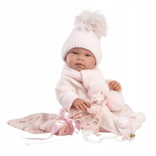 Llorens pasgeboren pop Tina 43 cm met roze handdoek in kwaliteitsvinyl