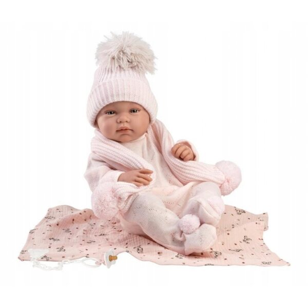 Llorens pasgeboren pop Tina 43 cm met roze handdoek in kwaliteitsvinyl