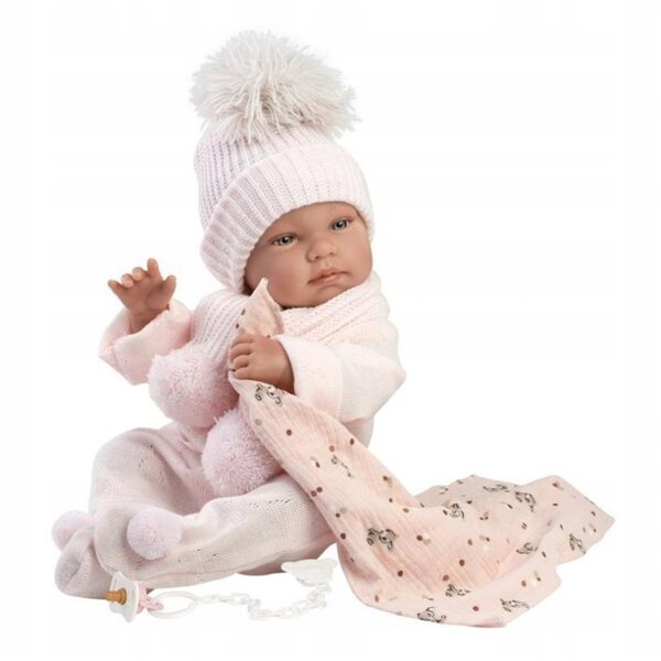 Llorens pasgeboren pop Tina 43 cm met roze handdoek in kwaliteitsvinyl