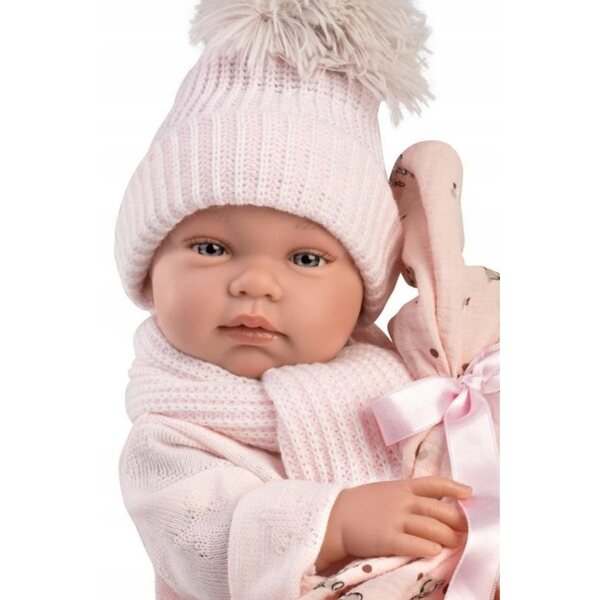 Llorens pasgeboren pop Tina 43 cm met roze handdoek in kwaliteitsvinyl