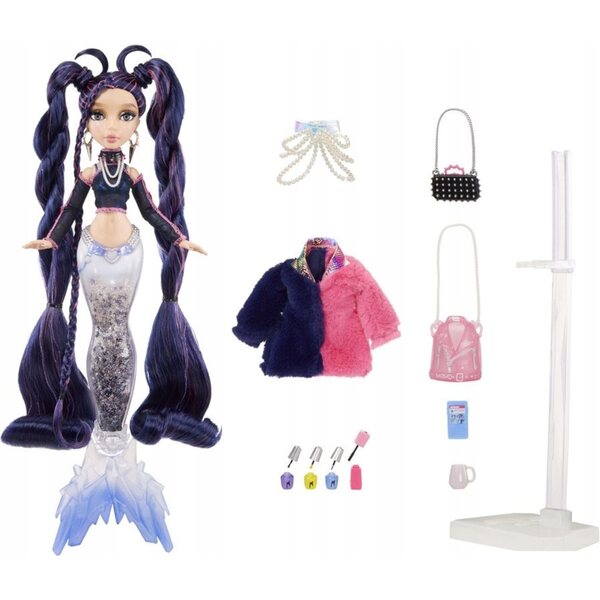 Syrenka Mermaze Winter Nera 31 cm Cambia Colore con Pinna Finiture Glitterate