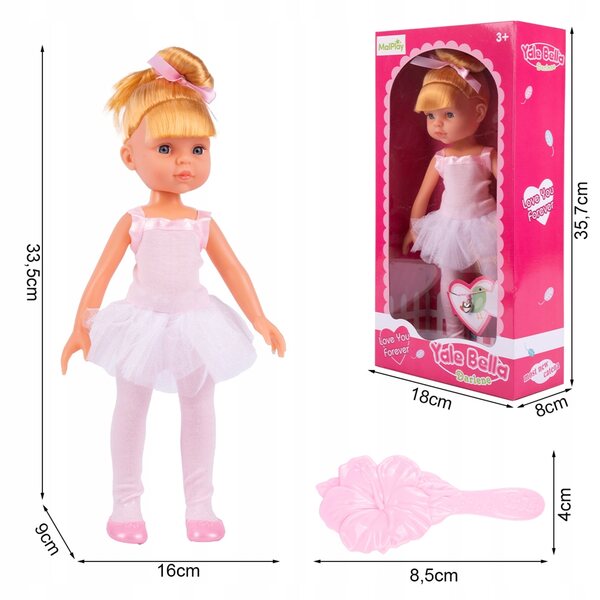 Bambola ballerina bionda Darlene 34 cm con spazzola e collana MalPlay