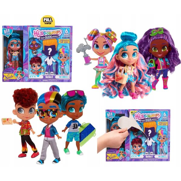 Mini bambola Hairdorables Hairdudeables Series 1 BFF 2 pack con 13 sorprese