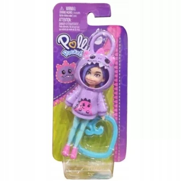 Polly Pocket Lilla Bambola con Portachiavi - Felpa e Dinosauro Mattel