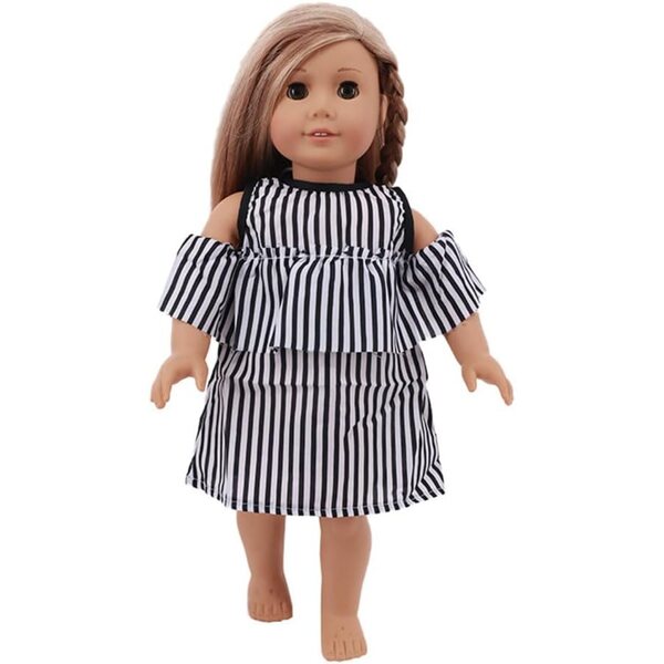 Schwarz gestreiftes Kleid für 18 Zoll amerikanische Puppen – 43-46 cm Puppenkleidungsset
