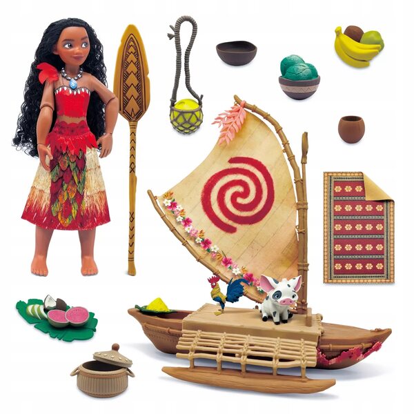 Moana Vaiana Originalpuppe mit Hei Pua, Boot und Zubehör Disney Store 30 cm
