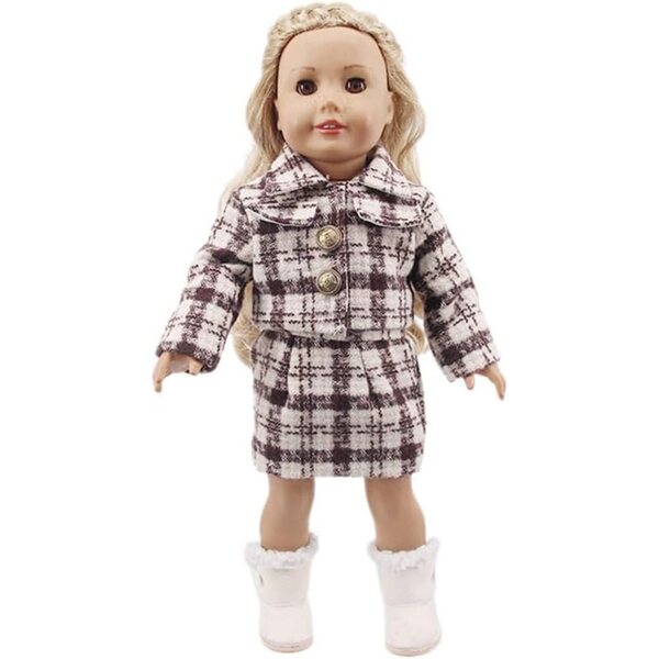 Kleidung für 18-Zoll-amerikanische Puppen – braun karierte Jacke und Rock – 2-teiliges Set