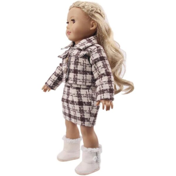 Kleidung für 18-Zoll-amerikanische Puppen – braun karierte Jacke und Rock – 2-teiliges Set