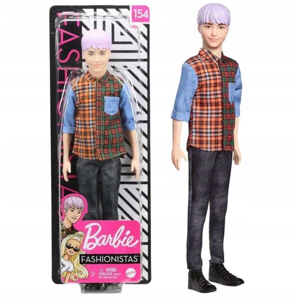 Barbie Ken Fashionistas GHW70 mit lavendelfarbenen Haaren und lässigem Look, 29 cm