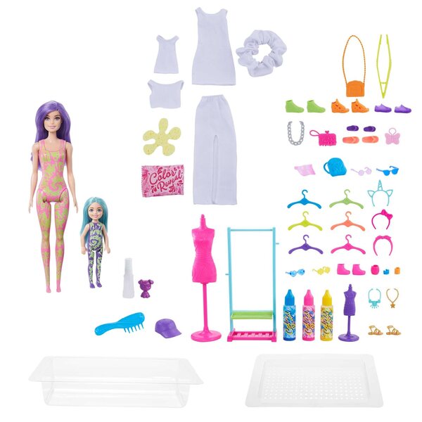 Barbie Color Reveal Neon Tie-Dye - Set creativo con 2 bambole e 50 sorprese