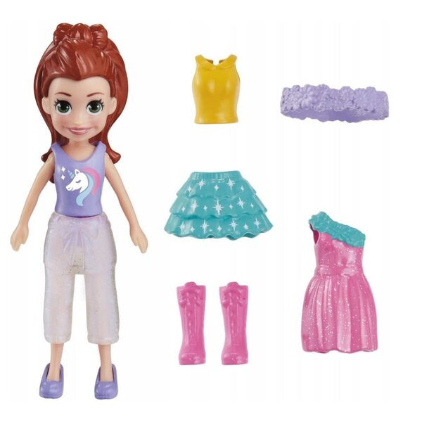 Mattel Polly Pocket Fashion 1 Einhorn – Modepuppe für Kinder ab 4 Jahren