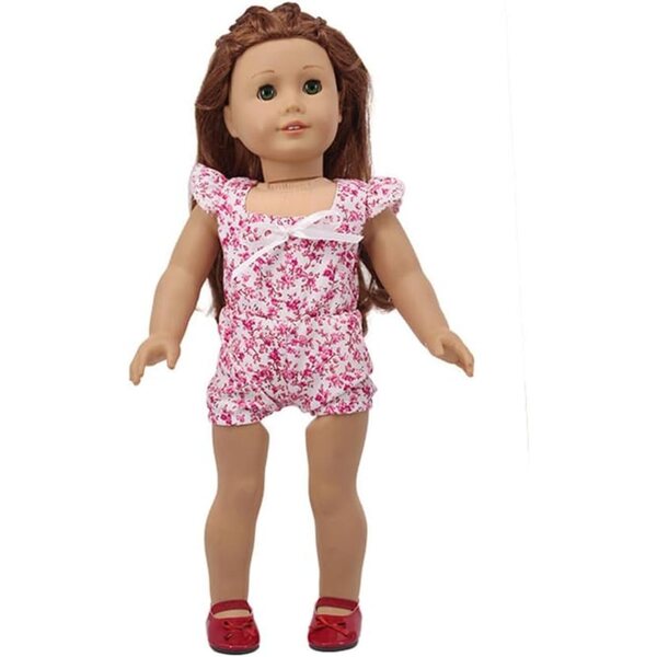 Rosa Overallkleid für 18-Zoll-amerikanische Puppen mit Schleife und Blumenmuster