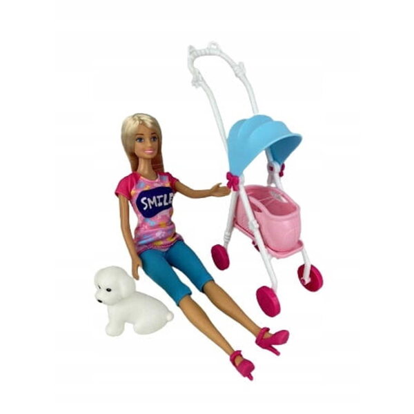 Anlily Happy Time Puppe mit Hund und Zubehör im Kinderwagen für Mädchen ab 3 Jahren