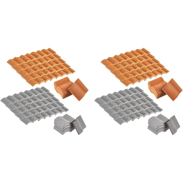 Set mit 400 Tonziegeln für Puppenhaus-Miniaturdächer, roter und grauer Ziegelstein
