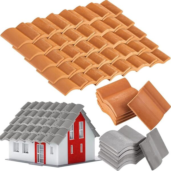 Set di 400 Tegole in Argilla per Tetti Miniatura Casa delle Bambole, Mattone Rosso e Grigio