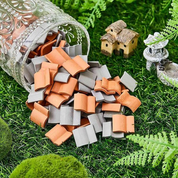 Set di 400 Tegole in Argilla per Tetti Miniatura Casa delle Bambole, Mattone Rosso e Grigio