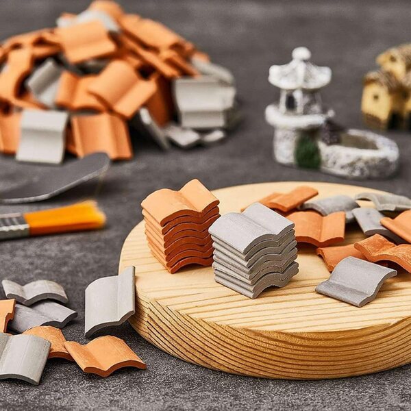 Set di 400 Tegole in Argilla per Tetti Miniatura Casa delle Bambole, Mattone Rosso e Grigio