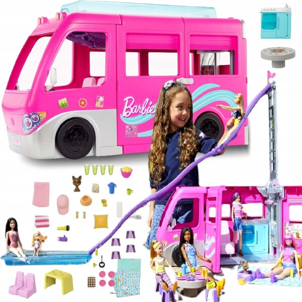 Barbie Kamper of Adventures mit verwandelbarem Haus und 60 Accessoires für Kinder
