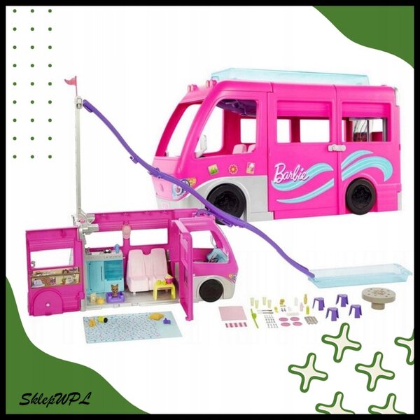 Barbie Kamper of Adventures mit verwandelbarem Haus und 60 Accessoires für Kinder