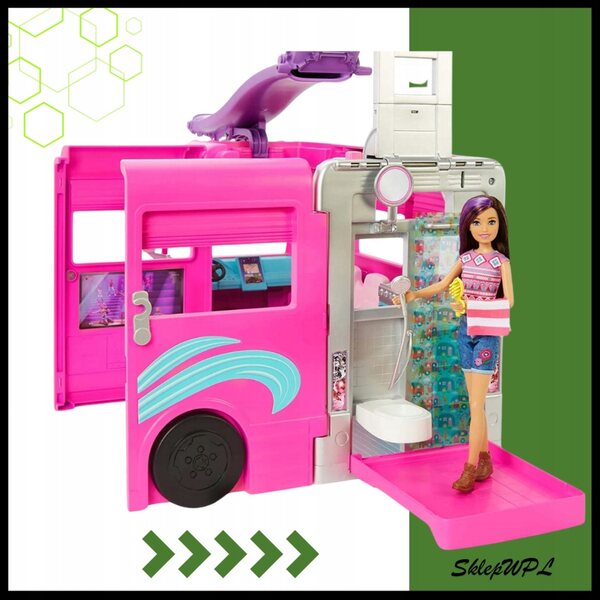 Barbie Kamper of Adventures mit verwandelbarem Haus und 60 Accessoires für Kinder