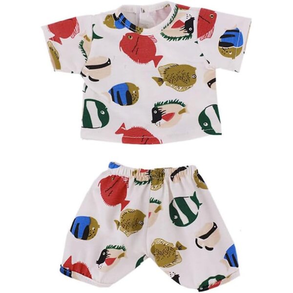 Kleidung für 18-Zoll-Puppen – 2-teiliges Set mit T-Shirt und Shorts mit Fischmotiv