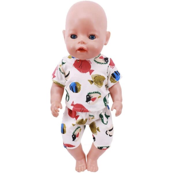 Kleidung für 18-Zoll-Puppen – 2-teiliges Set mit T-Shirt und Shorts mit Fischmotiv