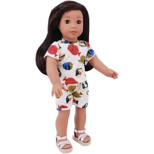 Kleidung für 18-Zoll-Puppen – 2-teiliges Set mit T-Shirt und Shorts mit Fischmotiv