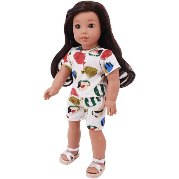 Kleidung für 18-Zoll-Puppen – 2-teiliges Set mit T-Shirt und Shorts mit Fischmotiv