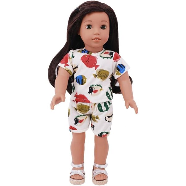Kleidung für 18-Zoll-Puppen – 2-teiliges Set mit T-Shirt und Shorts mit Fischmotiv