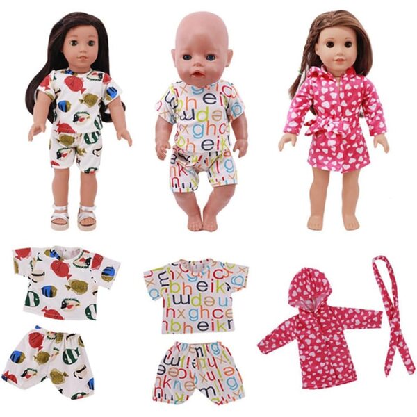 Kleidung für 18-Zoll-Puppen – 2-teiliges Set mit T-Shirt und Shorts mit Fischmotiv