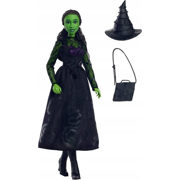 Bambola Elphaba del film Wicked Mattel, 29 cm, pelle verde, trecce + accessori