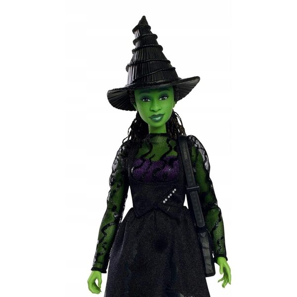 Bambola Elphaba del film Wicked Mattel, 29 cm, pelle verde, trecce + accessori
