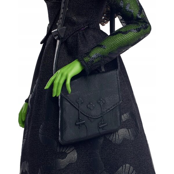 Bambola Elphaba del film Wicked Mattel, 29 cm, pelle verde, trecce + accessori