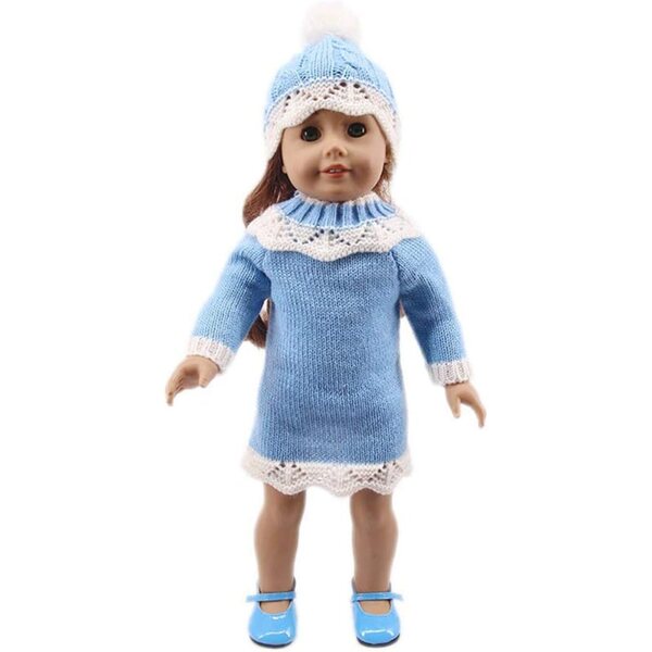 Amerikanische Puppenkleidung 18 Zoll Gestrickter Winter mit blauer Mütze Set 2-teilig