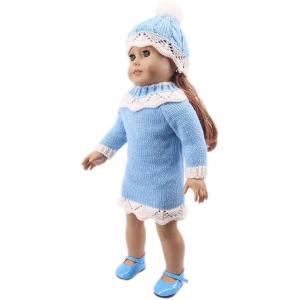 Amerikanische Puppenkleidung 18 Zoll Gestrickter Winter mit blauer Mütze Set 2-teilig